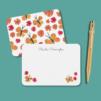 Tarjeta Pequeña Patrón naranja Mariposa Cute Mariposas Poppies