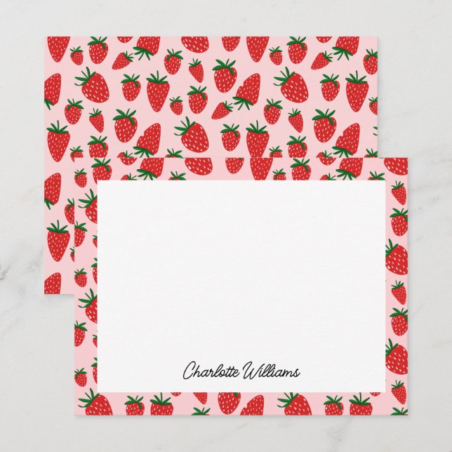 Tarjeta Pequeña Patrón rosa de fresa suave personalizado (Anverso / Reverso)