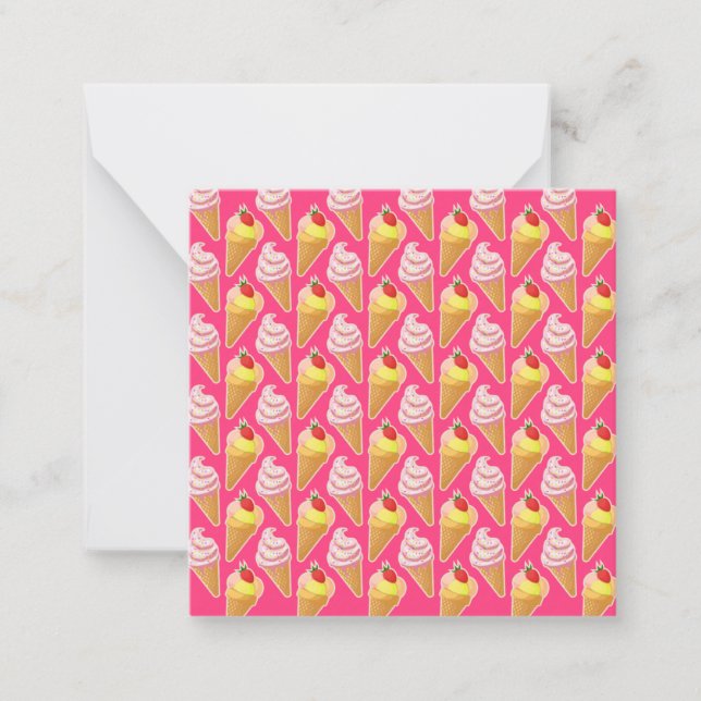 Tarjeta Pequeña Patrón rosa de Kawaii con helado de fresa (Anverso)