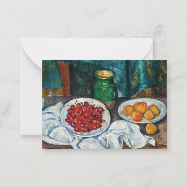 Tarjeta Pequeña Paul Cezanne - Todavía la vida con cerezas y guiso (Anverso)