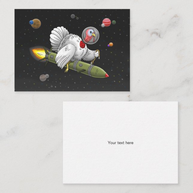 Tarjeta Pequeña Pavo Cohete en el Espacio (Anverso / Reverso)