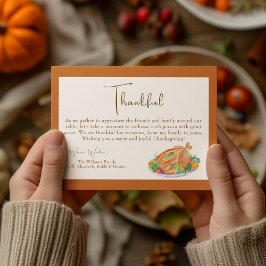 Tarjeta Pequeña Pavo de Acción de Gracias con acuarela agradecido