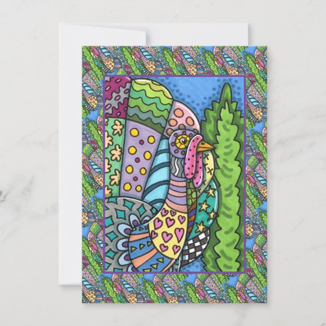 TARJETA PEQUEÑA PAVO DE ACCIÓN DE GRACIAS, PLUMAS DE PATCHWORK, AR (Anverso)
