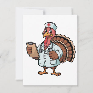Tarjeta Pequeña Pavo en un uniforme de enfermera en Acción de Grac
