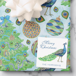 Tarjeta Pequeña Pavo Real de Navidad en Acuarela