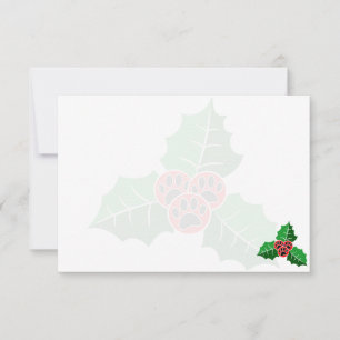 Tarjeta Pequeña Paw Hojas de Acebo Navidad Blanco