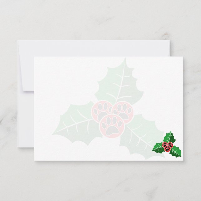 Tarjeta Pequeña Paw Hojas de Acebo Navidad Blanco (Anverso)