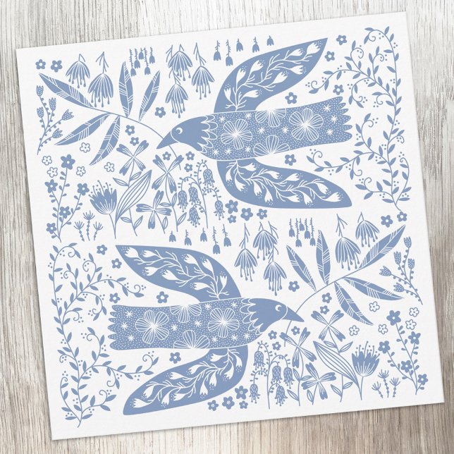 Tarjeta Pequeña Peace Dove Blue Bird (Peace doves blue and white bird folk art notecards)