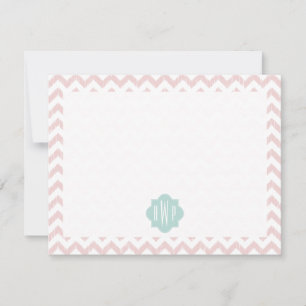 Tarjeta Pequeña Peach Chevron Ikat Monogramed Flat Notecard