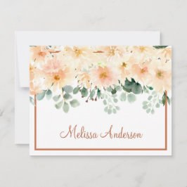 Tarjeta Pequeña Peach Dahlia Watercolor Floral Fall Personalizado