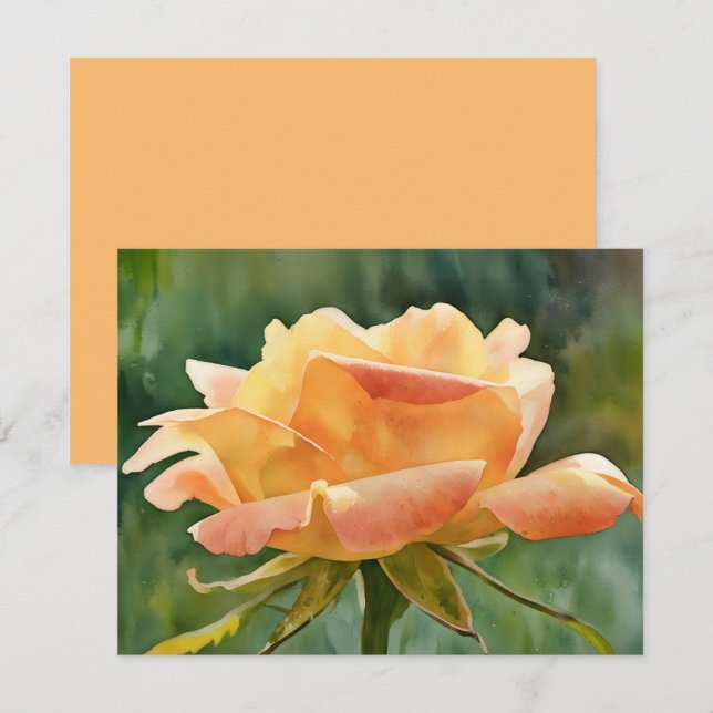 Tarjeta Pequeña Peach Gold Rose Flower Art Note Card Set (Anverso / Reverso)