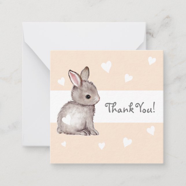 Tarjeta Pequeña Peach Heart Bunny Baby Shower Gracias Notecards (Anverso)