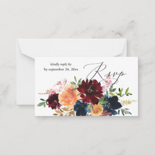 Tarjeta Pequeña Peach, Naval, Floral Borgoña 2SM Comal RSVP