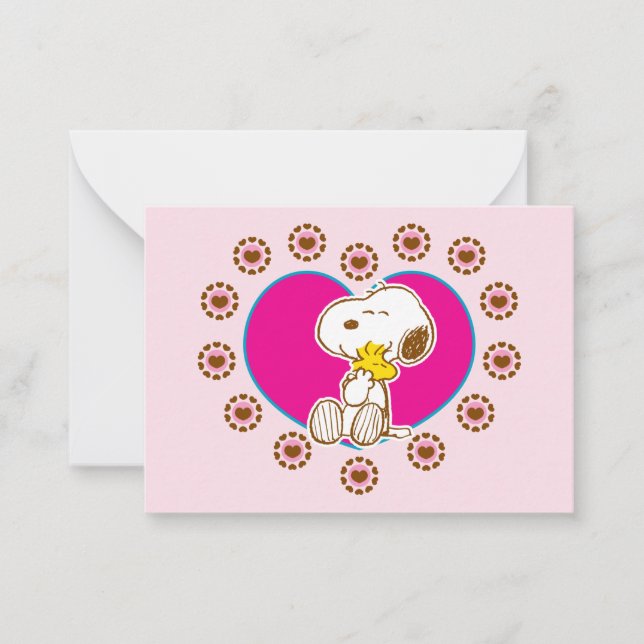 Tarjeta Pequeña Peanuts | Snoopy & Woodstock Floral Heart Hug (Anverso)