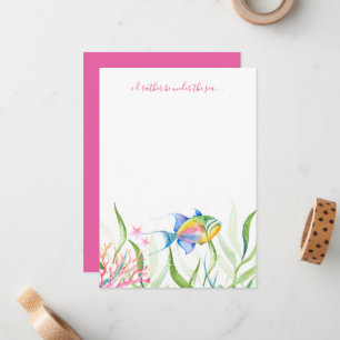 Tarjeta Pequeña Peces Tropicales Coloridos Acuarela