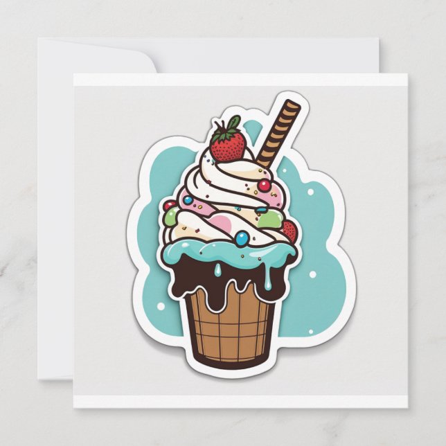 Tarjeta Pequeña Pegatina helado sundae (Anverso)