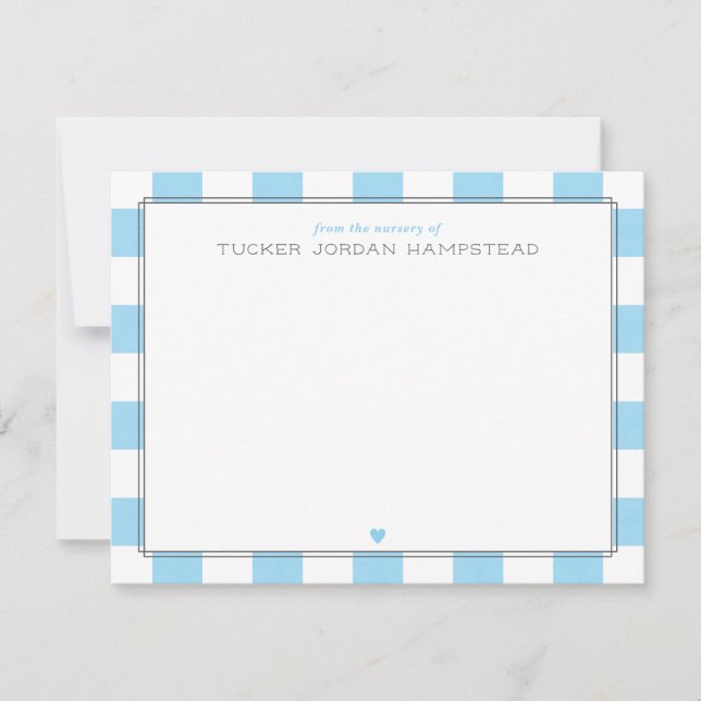 Tarjeta Pequeña Película Blue Stripes & Heart Baby Boy Gracias (Anverso)