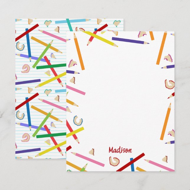 Tarjeta Pequeña Pencillos de color Patrón Niños Nombre personaliza (Anverso / Reverso)