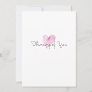 Tarjeta Pequeña Pensando en Ti Corazón Rosa Acuarela Artesanal