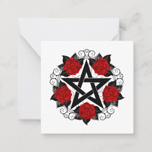 Tarjeta Pequeña Pentagram con rosas rojas (Anverso)