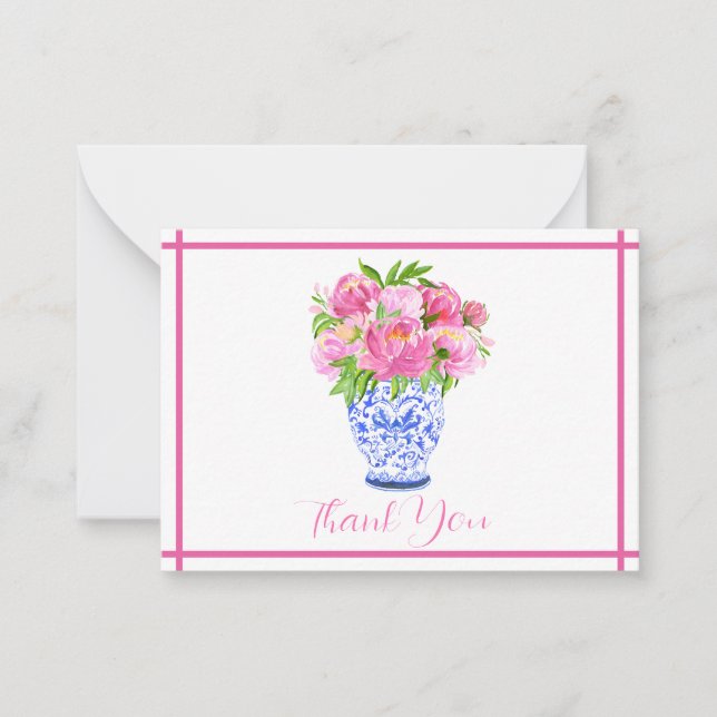 Tarjeta Pequeña Peonies Chinoiserie Vase Gracias Estacionario (Anverso)