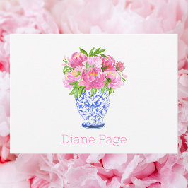 Tarjeta Pequeña Peonies Chinoiserie Vase Personalizado Stationaliz
