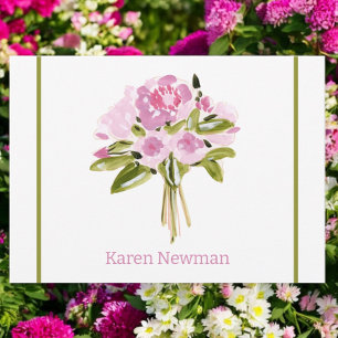 Tarjeta Pequeña Peonies rosados Bouquet Green Border Gracias