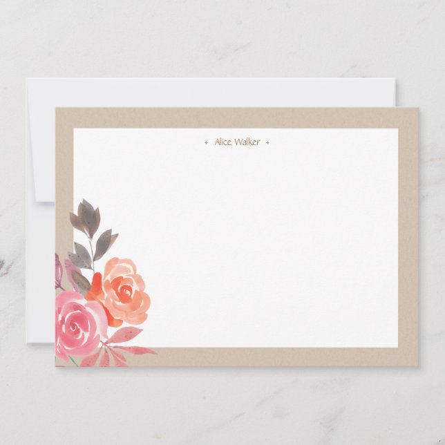Tarjeta Pequeña Peonies Rustic Watercolor Stationery (Anverso)