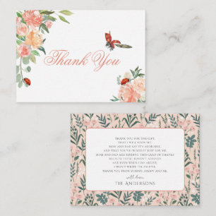 Tarjeta Pequeña Pequeña Dama Ladybug Rosas Baby Shower Gracias