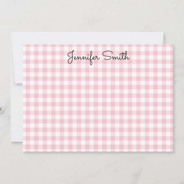 Tarjeta Pequeña Pequeña Gingham Pastel Rosa (Anverso)
