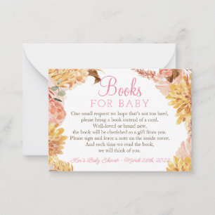 Tarjeta Pequeña Pequeño BOMBA floral Libros de Baby Shower para be