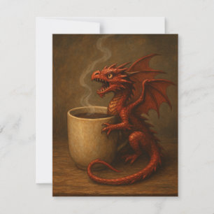 Tarjeta Pequeña Pequeño dragón de café abrazando una taza de arte