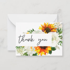 Tarjeta Pequeña Pequeño Floral de girasol - Blanco 2 Gracias