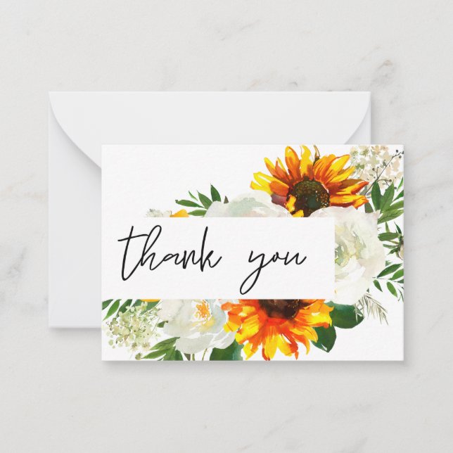 Tarjeta Pequeña Pequeño Floral de girasol - Blanco 2 Gracias (Anverso)