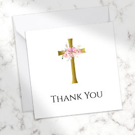 Tarjeta Pequeña Pequeño Gracias Funeral Cruzado De Oro Floral Rosa