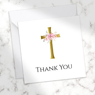 Tarjeta Pequeña Pequeño Gracias Funeral Cruzado De Oro Floral Rosa