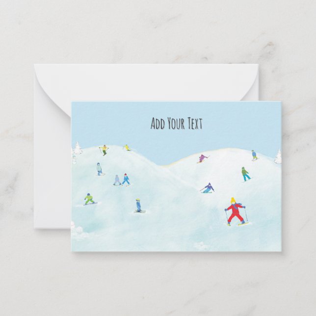 Tarjeta Pequeña Pequeños Esquiadores En Snowy Hill Personalizados (Anverso)