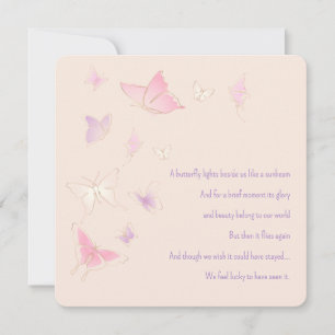Tarjeta Pequeña Pérdida de bebé niña mariposas rosadas pésame