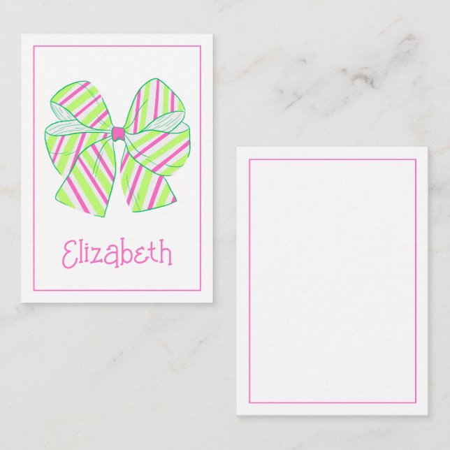 Tarjeta Pequeña Perrito rosa y verde a rayas personalizado (Anverso / Reverso)