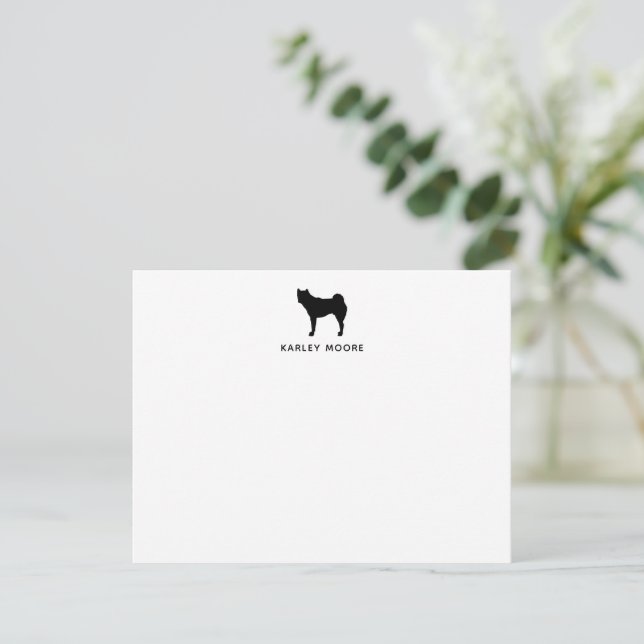 Tarjeta Pequeña Perro Akita monograma personalizado negro y blanco (Anverso de pie)