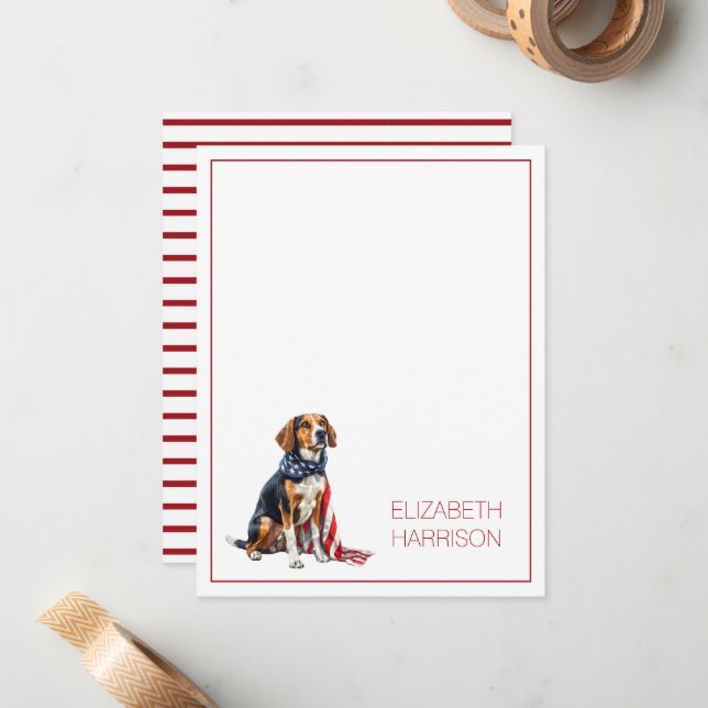 Tarjeta Pequeña Perro Patriótico Personalizado del 4 de Julio (Anverso/Reverso In Situ)