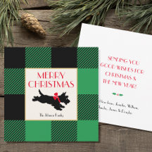 Perro Scottie de Navidad Búfalo Plaid Verde Plano
