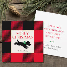 Perro Scottie de Navidad Plaid Búfalo Rojo Plano