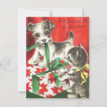 Perro Y Gato De Navidad Vintage Con Presente