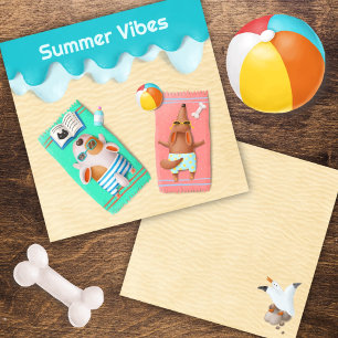 Tarjeta Pequeña Perros en la Playa Vibraciones de Verano