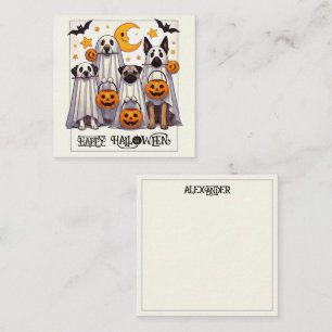 Tarjeta Pequeña Perros felices de Halloween con disfraces fantasma
