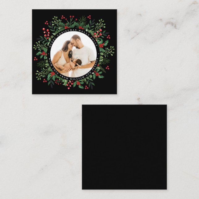 Tarjeta Pequeña Personaliza Foto Navidad Botánica Verdor (Anverso / Reverso)