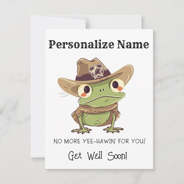 Tarjeta Pequeña Personaliza Get Well Cowboy Frog Western Yee Haw (Anverso)
