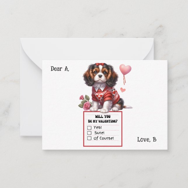 Tarjeta Pequeña Personalizable Cavalier King Charles Valentine Not (Anverso)