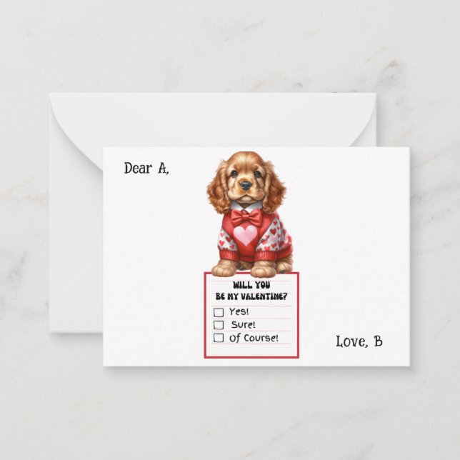 Tarjeta Pequeña Personalizable Cocker Spaniel Puppy Valentine (Anverso)